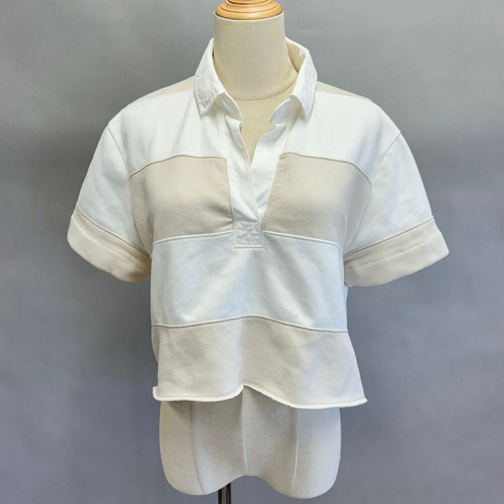 Abercrombie & Fitch cropped‎ striped rugby polo short sleeve top size small